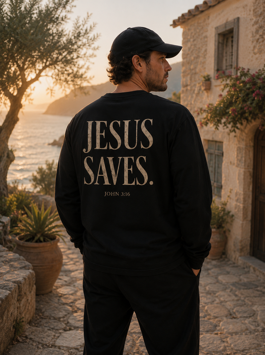 Jesus Saves Long Sleeve Tee | Minimal Faith Streetwear